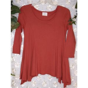 T. LA Anthropologie | Women's Blouse Orange Shark Bite Bottom Scoop Neck Size M